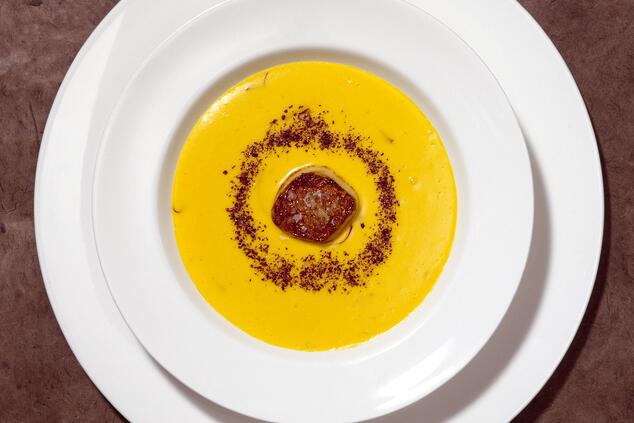 Crema di Riso allo Zafferano con Midollo e Cacao